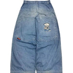 American Hip Hop Retro Gothic Print Jeans Women Y2K New Street Selling Fashion Loose Straight Wide Leg Pants Unisex Joker Jeans