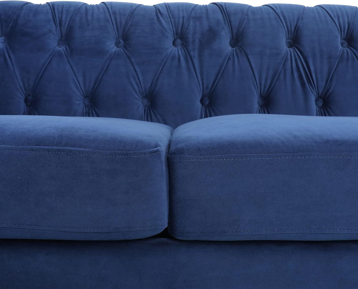 Velvet Chesterfield Sofa, 84'' Modern Tufted 3 Seater Couch with Scroll Arms and Wood Legs for Living Room Bedroom (Blue), Blue Velvet, 84 in Chesterfield Sofa