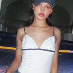 V-Neck Halter Tops Women Edgy Clothes Summer Outfits Y2K Accessories White Corset Black Line Ropa De Mujer Cute Camison Verano