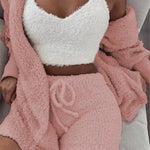 3Pcs Womens Clothing Long Sleeve Crop Tank Top and Drawstring Shorts Pajama Set