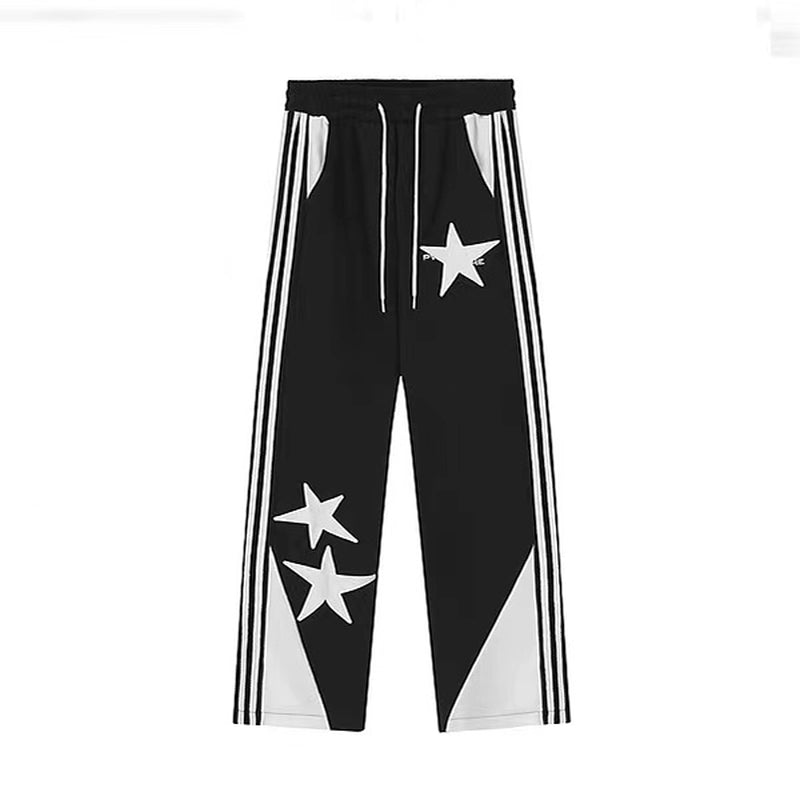 Vintage Star Embroidered Wide Leg Pants for Women Striped