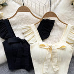 SINGREINY Summer Solid Ruffled Camis Women Square Neck Sleeveless Bow Elastic Waist Strap Top Ladies Sweet Korea Short Tank Top