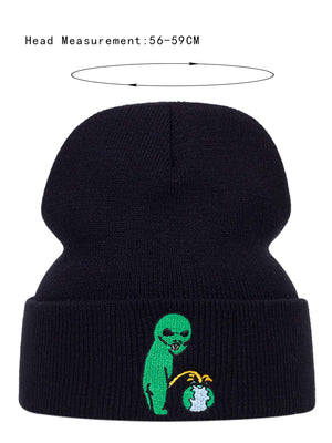 Men Alien Embroidered Beanie Street Fall Outfit