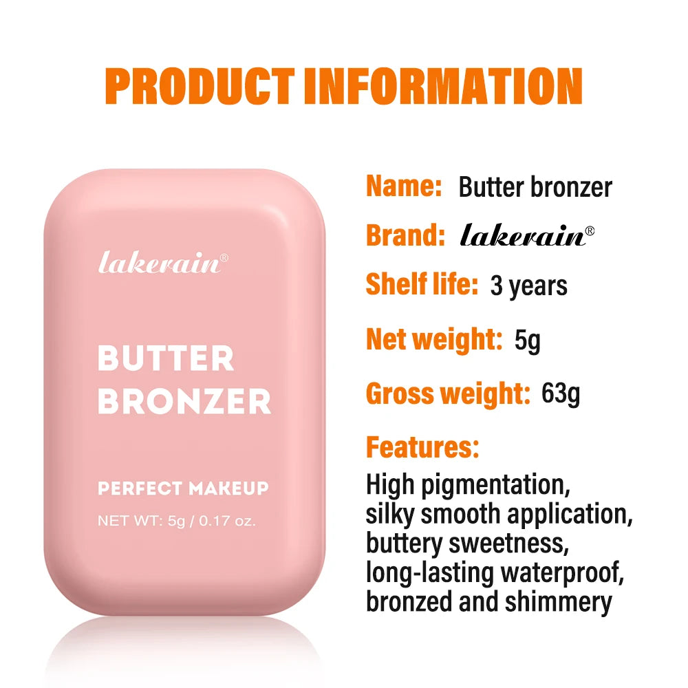Butter Bronzer Cream Women Waterproof Genteel Girl Nude Makeup Silky Shimmer Monochrome Blush Korean Face Cosmetics